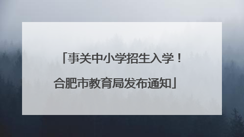 事关中小学招生入学！合肥市教育局发布通知