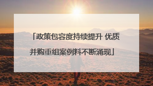 政策包容度持续提升 优质并购重组案例料不断涌现