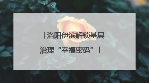 洛阳伊滨解锁基层治理“幸福密码”